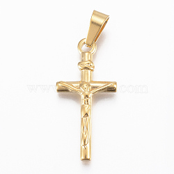 304 Stainless Steel Pendants, Cross, Golden, 29x14x3mm, Hole: 8x4mm(STAS-H421-05G)