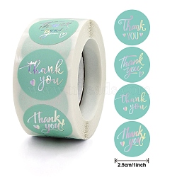 1 Inch Word Thank You Self Adhesive Paper Stickers, Gold Stamping Roll Sticker Labels, Gift Tag Stickers, Turquoise, 2.5x0.01cm, 500pc/roll(X-DIY-M023-01)