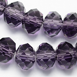 Handmade Glass Beads, Faceted Rondelle, Indigo, 14x10mm, Hole: 1mm, about 60pcs/strand(G02YI075)