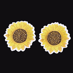 Computerized Embroidery Cloth Iron On Patches, Costume Accessories, Appliques, Sunflower, Yellow, 44x1.5mm(X-FIND-T030-013)