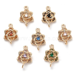 Glass Connector Charms, Brass Clear Cubic Zirconia Flower Links, Cadmium Free & Nickel Free & Lead Free, Mixed Color, Light Gold, 18.5x11.5x5mm, Hole: 1.4mm and 1.8mm(KK-M314-19KCG)