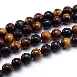 Natural Gemstone Round Bead Strands, Tiger Eye, 14mm, Hole: 1mm, about 28pcs/strand, 16 inch(X-G-J303-13-14mm)