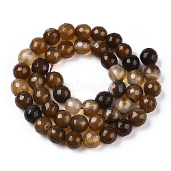 Natural Striped Agate/Banded Agate Beads Strands, Dyed, Faceted, Round, Saddle Brown, 8mm, Hole: 1.2mm, about 45pcs/strand, 15.3 inch(X-G-S281-51K-8mm)