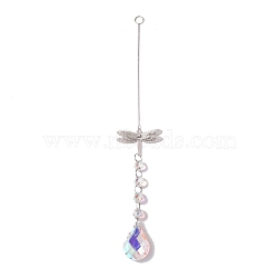 Hanging Suncatcher, Iron & Faceted Glass Pendant Decorations, with Jump Ring, Dragonfly, Clear AB, 345x1mm, Hole: 11mm(HJEW-D002-03P)