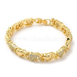 Cubic Zirconia Heart Link Chain Bracelet, Brass Bracelet, Lead Free & Cadmium Free, Real 18K Gold Plated, 7-1/2 inch(19cm)(BJEW-M296-05G)