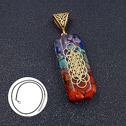 Natural & Synthetic Mixed Gemstone Rectangle Pendant Necklace, Chakra Theme Necklace(DP0234-7)