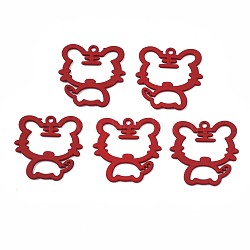 Spray Painted Alloy Pendants, Cadmium Free & Nickel Free & Lead Free, Tiger, Dark Red, 28x27x1mm, Hole: 1.8mm(ENAM-N055-058-A01)