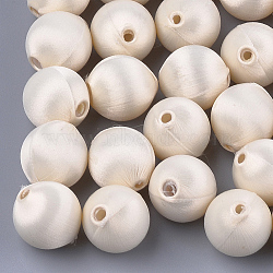 Polyester Thread Fabric Covered Beads, with ABS Plastic, Round, Beige, 16x17mm, Hole: 2mm(X-WOVE-T007-16mm-18)