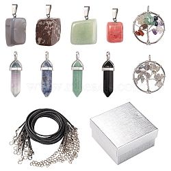 DIY Gemstone Necklace Making Kit, Including Natural & Synthetic Mixed Gemstone Tree & Bullet & Nugget Pendants, Waxed Cord Necklace Making, 22Pcs/bag(DIY-FS0003-53)