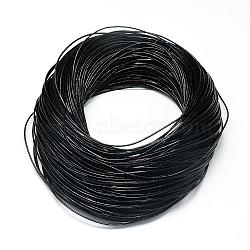 Round Cowhide Leather Cord, Leather Rope String for Bracelets Necklaces, Black, 1mm, about 100yard/bundle(WL-Q007-1mm-2)