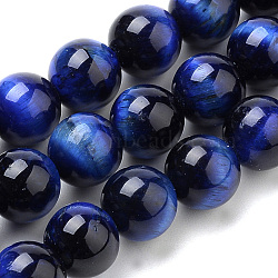 Natural Tiger Eye Beads Strands, Dyed, Round, Blue, 6mm, Hole: 1mm, about 63pcs/strand, 15.35 inch(39cm)(G-S259-03B-6mm)