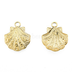 Ion Plating(IP) 201 Stainless Steel Pendants, Shell Shape, Real 18K Gold Plated, 17.5x15x3mm, Hole: 2mm(X-STAS-N098-228LG)