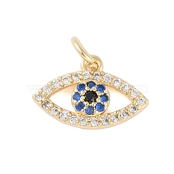 Rack Plating Brass Cubic Zirconia Pendants, with Jump Ring, Long-Lasting Plated, Lead Free & Cadmium Free, Evil Eye Charms, Real 18K Gold Plated, 10x15.5x3mm, Hole: 3mm(KK-Z060-03G-01)