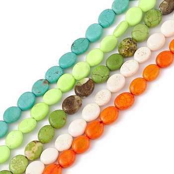 Natural Turpuoise Beads Strands, Mixed Dyed and Undyed, Flat Oval, Mixed Color, 9x7~8x3~4mm, Hole: 0.6mm, about 43pcs/strand, 15.35''~15.71''(39~39.9cm)
