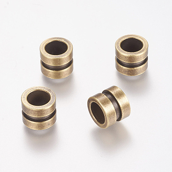 304 Stainless Steel Beads, Large Hole Beads, Grooved Beads, Column, Brushed Antique Bronze, 10x8mm, Hole: 6.5mm