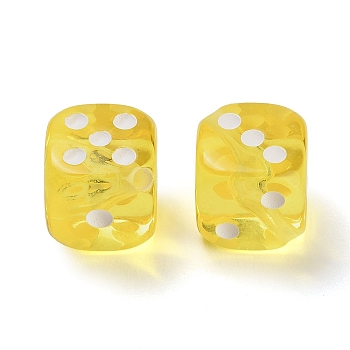 Spray Printed Transparent Acrylic Beads, Dice, Yellow, 18.5x19x19mm, Hole: 2.5mm, about 185pcs/500g