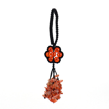 Flower Natural Agate Braided Thread Pendant Decorations, Gemstone Chip Tassel Hanging Ornaments, 140~150mm