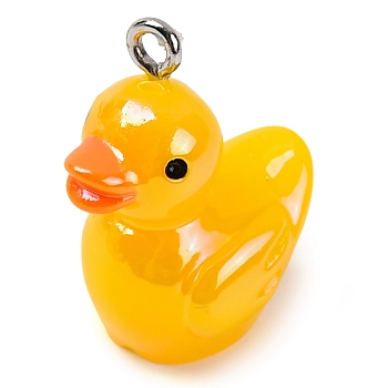 Animal Theme Resin Pendants, AB Color Plated, with Platinum Iron Loop, Duck, 23x18x14mm, Hole: 2mm