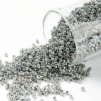 TOHO Round Seed Beads, Japanese Seed Beads, (PF565) PermaFinish Silver Grey Metallic, 15/0, 1.5mm, Hole: 0.6mm, about 135000pcs/pound