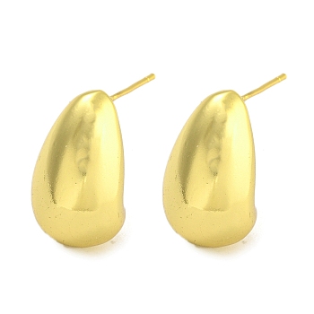 Rack Plating Teardrop Brass Stud Earrings for Women, Cadmium Free & Lead Free, Long-Lasting Plated, Real 18K Gold Plated, 20x12mm