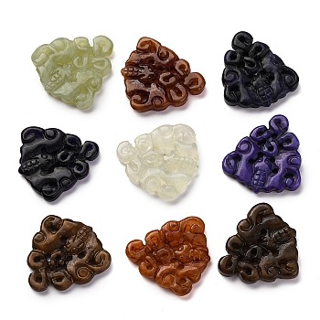 Dyed Natural Xiuyan Jade Carved Pendants, Triangle Charms, Mixed Color, 28~29x26.5~28x4.5mm, Hole: 1.8mm