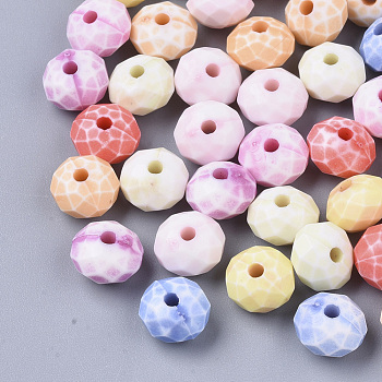 Craft Style Acrylic Beads, Faceted, Rondelle, Mixed Color, 7.5x5mm, Hole: 1.6mm, about 2940pcs/500g