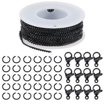 DIY 304 Stainless Steel Chain Necklaces/Bracelets Making Kits, Black, 3~11x2~7x0.6~3mm