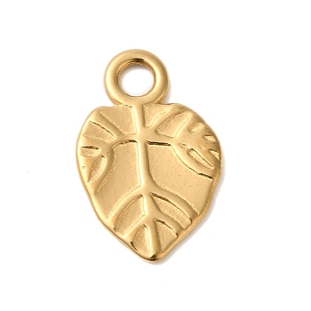 Ion Plating(IP) 304 Stainless Steel Pendants, Leaf Charms, Real 18K Gold Plated, 17x11x1mm, Hole: 2.5mm