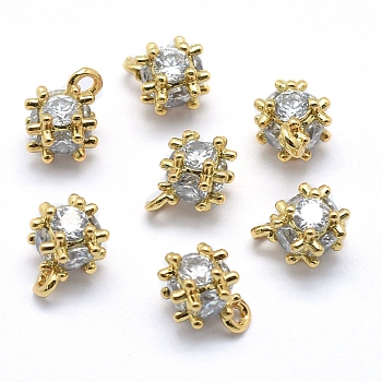 Brass Charms, with Cubic Zirconia, Cadmium Free & Nickel Free & Lead Free, Round, Clear, Real 18K Gold Plated, 7x5mm, Hole: 1.2mm