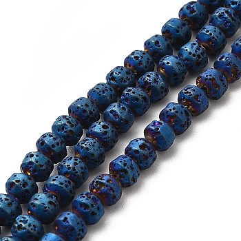 Electroplated Natural Lava Rock Beads Strands, Bicone, Blue Plated, 4x5mm, Hole: 0.8mm, about 89~90pcs/strand, 15.35~15.55 inch(39~39.5cm)