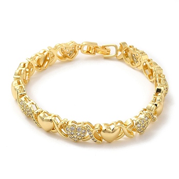 Cubic Zirconia Heart Link Chain Bracelet, Brass Bracelet, Lead Free & Cadmium Free, Real 18K Gold Plated, 7-1/2 inch(19cm)