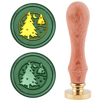 DIY Scrapbook, Brass Wax Seal Stamp and Wood Handle Sets, Pine Tree, Golden, 8.9x2.5cm, Stamps: 25x14.5mm