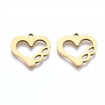 201 Stainless Steel Charms, Laser Cut Pendants, Heart with Infinity, Golden, 14x15x1mm, Hole: 1.4mm