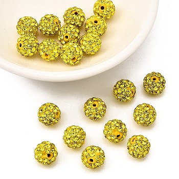 Grade A Rhinestone Beads, Pave Disco Ball Beads, Resin and China Clay, Round, Yellow, PP9(1.5.~1.6mm), 8mm, Hole: 1mm