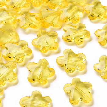 Transparent Acrylic Beads, Faceted, Flower, Gold, 18.5x18.5x5.5mm, Hole: 1.2mm, about 470pcs/500g