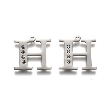 304 Stainless Steel Letter Pendant Rhinestone Settings, Letter.H, 15x16x1.5mm, Hole: 1.2mm, Fit of: 1.6mm rhinestone