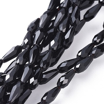 Glass Beads Strands, Faceted, Teardrop, Black, 10x4mm, Hole: 0.8mm, about 70~72pcs/strand, 27.9 inch~28.15 inch(71~71.5cm)