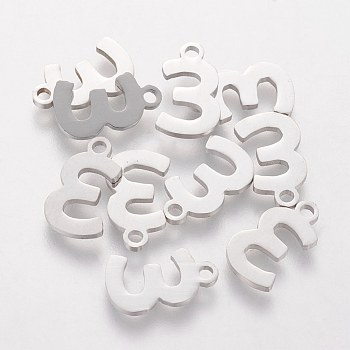 201 Stainless Steel Charms, Num.3, 13x8x1.1mm