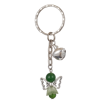 Angel Natural Gemstone Kcychain, with Acrylic Pendant and Iron Findings, Green, 7.6cm