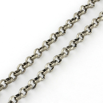 Iron Rolo Chains, Belcher Chain, Unwelded, with Spool, Antique Silver, 4.2x1.2mm, about 164.04 Feet(50m)/roll