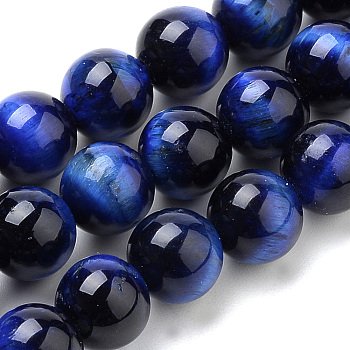 Natural Tiger Eye Beads Strands, Dyed, Round, Blue, 6mm, Hole: 1mm, about 63pcs/strand, 15.35 inch(39cm)