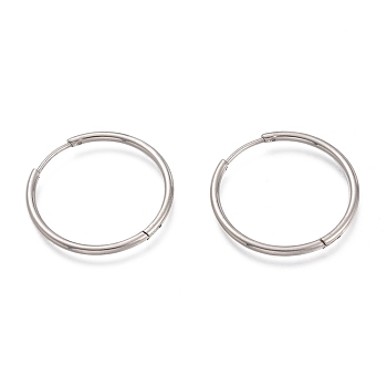 Tarnish Resistant 304 Stainless Steel Needle with 201 Stainless Steel Ring Huggie Hoop Earrings, Hypoallergenic Earrings, Stainless Steel Color, 15 Gauge, 23.5x1.5mm, Pin: 0.8mm