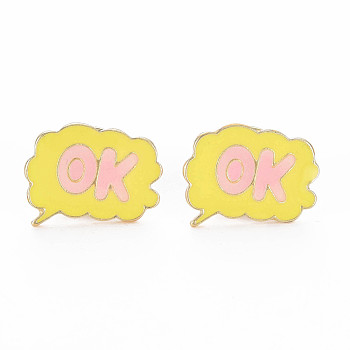 Word OK Enamel Pin, Cloud Shape Alloy Brooch for Backpack Clothes, Cadmium Free & Lead Free, Light Gold, Yellow, 15x20x11mm, Pin: 1mm