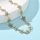 Bohemian 304 Stainless Steel Enamel Deep Sky Blue Flower Link Chain Necklaces for Women(NJEW-Z061-01G)-3