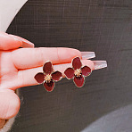 Alloy Enamel Stud Earrings with Brass Earring Pins, Flower, Golden, Dark Red, 26x26mm(FS-WGE19F2-01)