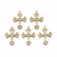 Brass Micro Pave Clear Cubic Zirconia Pendants, Nickel Free, Cross, Real 18K Gold Plated, 26x19x2mm, Hole: 1.2mm(KK-T063-82G-NF)