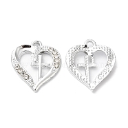 Rack Plating Alloy Crystal Rhinestone Pendants, Heart with Cross Charms, Platinum, 20x17.5x2.5mm, Hole: 1.5mm(RB-L036-VF932-1)