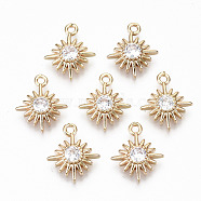 Brass Micro Pave Cubic Zirconia Charms, Light Gold, Long-Lasting Plated, Cadmium Free & Lead Free, Sun, Clear, 13.5x11x3mm, Hole: 1.2mm(X-KK-S359-050-RS)