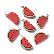 Opaque Resin Pendants, with Platinum Tone Alloy Loops, Watermelon, Red, 25.5x12.5x4mm, Hole: 2mm(FIND-CJC0009-37)