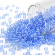 TOHO Round Seed Beads, Japanese Seed Beads, (168F) Transparent AB Frost Light Sapphire, 8/0, 3mm, Hole: 1mm, about 222pcs/bottle, 10g/bottle(SEED-JPTR08-0168F)